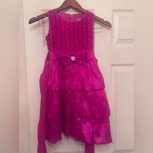 Elegant Magenta taffeta Kids Dress with Bow Accent